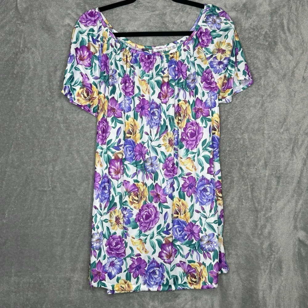 Improved Living 3X Shirt Top Purple Floral Flower Short Sleeve Scoop Neck